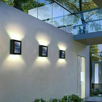 2 Kos LED Sončna Paluba Luči LED Solar Wall Svetlobe NAVZGOR in Navzdol IP65 Vodotesen Sončne Ograjo Luči za Vrt Verandi Krova Korak Dvorišču