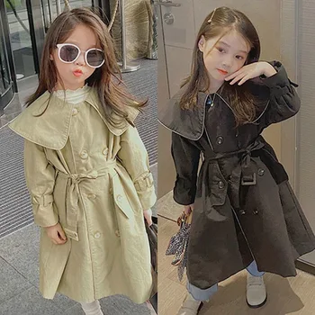 2023 Baby Dekleta Pasu Dolg Jarek Coats Moda Velik Ovratnik Elegantno Dekle Otroci Pomlad Jesen Površniki Otrok Rojstni Dan Oblačila
