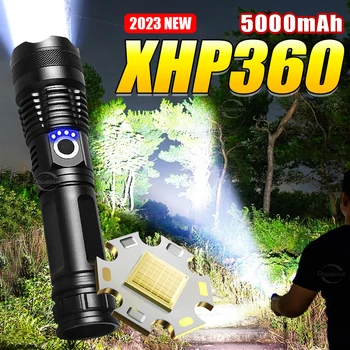 2023 XHP360 LED Ultra Močna Svetilka Tipa C Polnilna LED Luč 60 W High Power LED Svetilka za Kampiranje Dolgo Strel Baklo