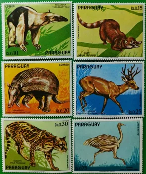 6 KOS Paragvaj Post Žig, 1972, Divje Živali, Pravi Original, Žig Zbirka, BREZ prilepke