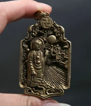 64MM Majhne Curio Kitajski Budizem Bronasto Šakjamuni Amitabha Bude Bogastvo Obesek