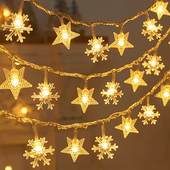 Božič Niz LED Luči Snežinka Star Garland Pravljice Luči Božič Obesek Visi Ornament Novo Leto Stranka Dekoracija Razsvetljava