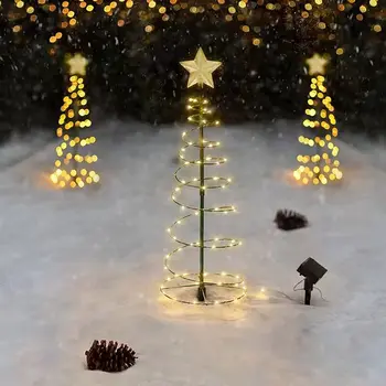 Božično Drevo LED Osvetlitev Sončne LED Kovinsko Spiralo Božič Niz Svetlobe v Zaprtih prostorih na Prostem Počitnice Dekoracijo Svetilke za Dom Vrt