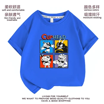 Cuphead Mugman Otroci T-Shirt Tiskanje, Dekleta, Fantje, Otroci Vrhovi Otroci, Oblačila, Otroške Majice s kratkimi rokavi Moški Ženske Oblačila T-shirt