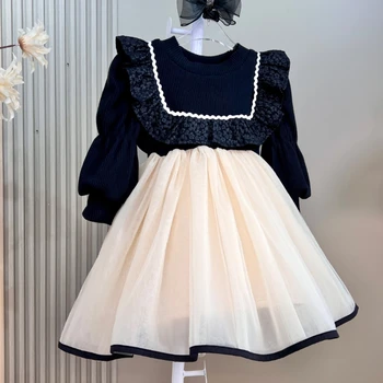 Dekleta Obleko Zimo Jeseni Dolg Rokav Pletene Obleke za Dekleta Princesa Obleko Debele Otroški Kostumi Pomlad Baby Girl Obleke, 2-7Y