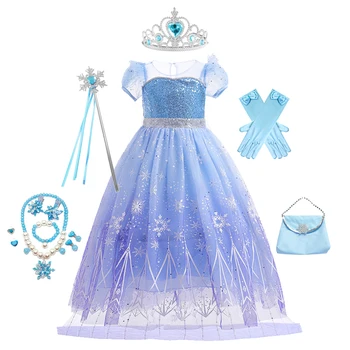 Dekleta Princesa Obleko Pustni Rojstni dan Fantasty Cosplay Halloween Elsa Noša Stranka Obleko za Otroke Modro Krpo
