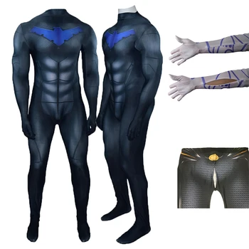 Filmi Nightwing Cosplay Bodysuit Kostum Superheroj Jumpsuuit Strip Zentai bo Ustrezala Halloween Carnival za Stranke, Moške, Otroke, Igra Vlog