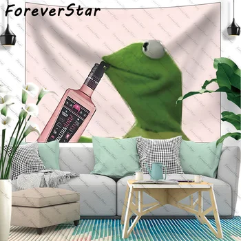 ForeverStar Kermit Srkanje Roza Whitney Tapesrty Dogovorili Anime Tapiserije Wall Art Steno, Tapiserija, Dekoracijo Doma Za Dnevno Sobo