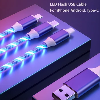 Kabel USB 3 in1 LED Osvetlitev Micro USB Tip C Hiter Polnilec Za iPhone XR 11ProMax Huawei Samsung Xiaomi XsMax Kabel