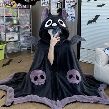 Kawaii Risanka Bat Y2k Odejo Plišastih Pižamo Anime Plašč Kostum Halloween Plašč Za Odrasle Zimske Ponči Ženske Hooded Cape