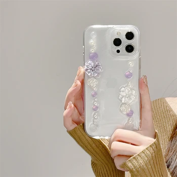 Luksuzni Luštna 3D Pearl Rose Cvet Primeru Telefon Za iPhone 13 12 11 Pro XS Max XR X INS Epoksi Pregleden Mehko Shockproof Zadnji Pokrovček