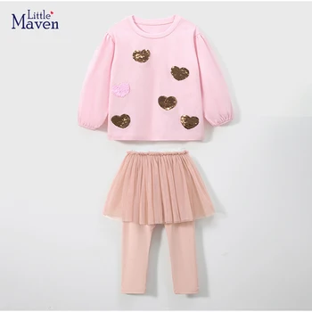 Malo maven Baby Dekleta Obleke, Kompleti Bombaž za Pomlad in Jesen Lepo Srce Design Športna Oblačila za Otroke 2-7year