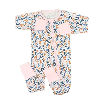 Moda Dekle Pižamo Pisane Črke In Obliko Bambusa Dojenčka Zadrgo, Igralne Obleke Za 0-24 Newborn Baby Jesenski Oblačila