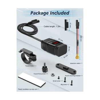Motorno kolo Telefon Polnilnik, Dual USB Tip C PD & Hitro Polnjenje 3.0 motorno kolo, USB Polnilec s Voltmeter & ON/Off Stikalo