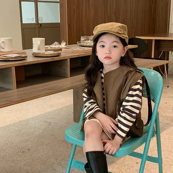 Otroci Oblačila Fantje in Dekleta Baby Telovnik Pomlad Jesen korejskem Slogu Lep Plašč brez Rokavov Retro Barva Tovora Telovnik