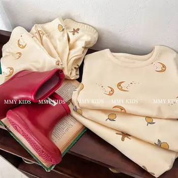 Otrok Loungewear 2023 Jeseni in Pozimi Nove Dečke in Deklice, Risanka Stretch Homewear Baby Polno Tiskanja Obleko