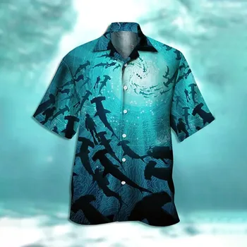 Poletje 3D Tiskanje Hawaiian Moških srajc Prevelik Priložnostne Vrhovi Luda Harajuku Luksuzni Srednjeveški Y2k Slog Ulične Oblačila Nova