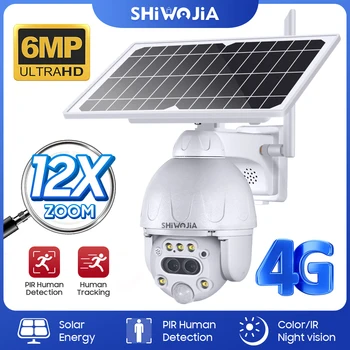 SHIWOJIA 8W solarnimi Fotoaparat 4G SIM 6MP 12X ZOOM WIFI Sončne Baterije Nadzor Varnostno Zaščito Humanoid Sledenje Fotoaparati