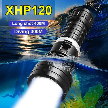 Super Svetla 400m Potapljaško Svetilko XHP120 LED Poklicno Potapljanje Baklo Močan IP8 Nepremočljiva Podvodna Svetilka za Kampiranje Lučka