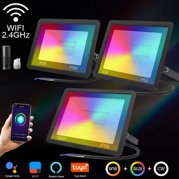 Tuya Smart WiFi RGB Žaromet 220V 50 w 100W 30W vodoodporna LED Reflektor Poplav Svetlobe za Alexa Google Street Sijalka RGB Zatemniti