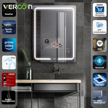 Vercon za 21,5 palčni tanek zaslon na dotik čarobno kopalnica ogledalo inteligentni nepremočljiva android ogledalo