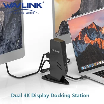 WAVLINK Ultra HD Tip-C Dual 4K Razširitveno Postajo Z 65W Moč Dostave Gigabit Ethernet, Zvok in Mikrofon Za Windows ali Mac OS Prenosnik
