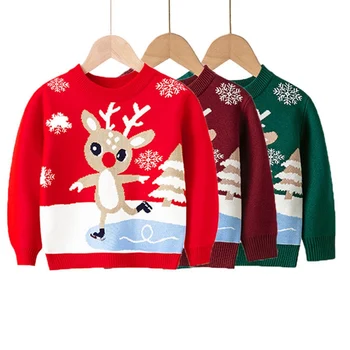 Zimo Božič Otroke Obleka Jelena Natisnjeni Snežinka Pulover Otroci Pleteni Pulover Z Dolgimi Rokavi Elk Puloverji Božič Oblačila